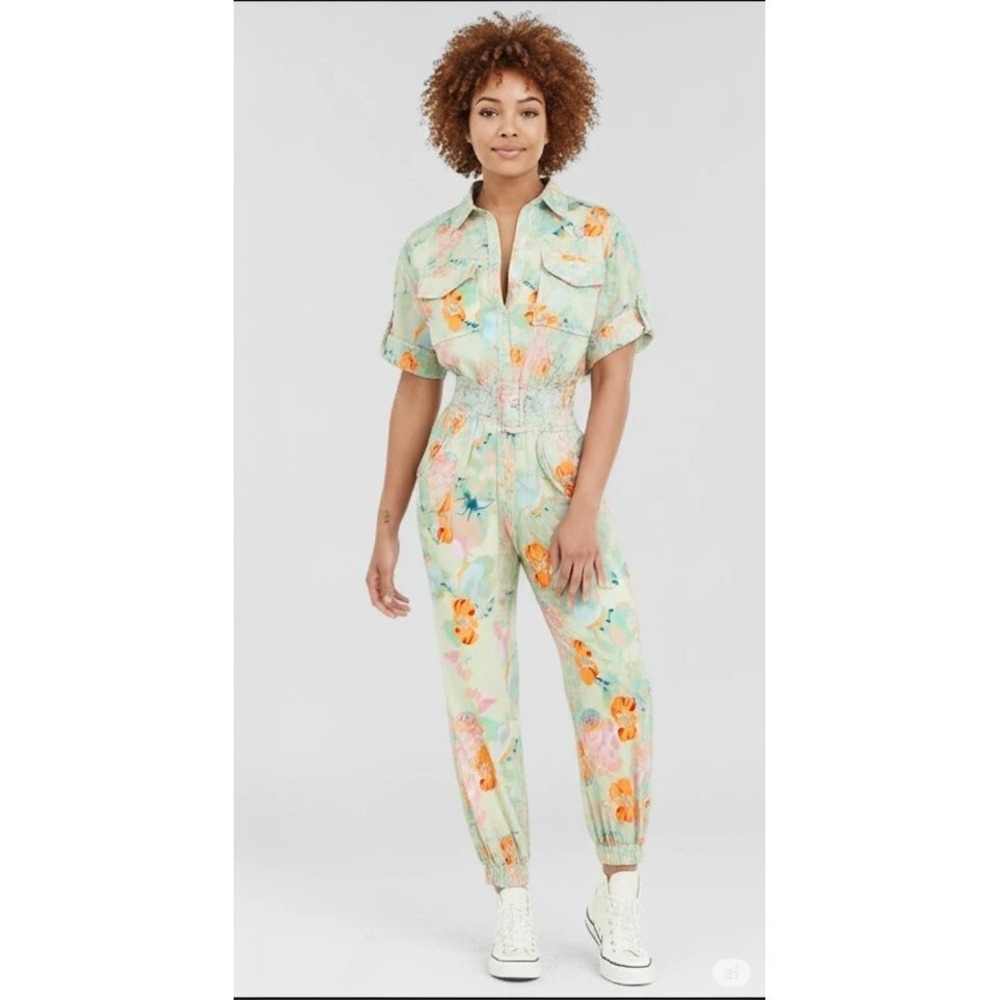 L'Atiste by Amy Floral Utility Jumpsuit Pastel Belted Jogger Boiler Suit Womens